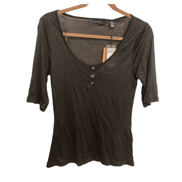 Vero Moda Women's Scoop Neck Top Large Black NWT Silver Snaps Semi Sheer - Picture 1 of 7